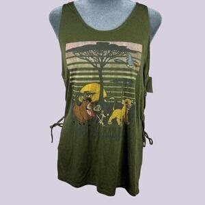 Disney The Lion King Green Tank Top Juniors Large Front Graphic Lace-Up Side NEW